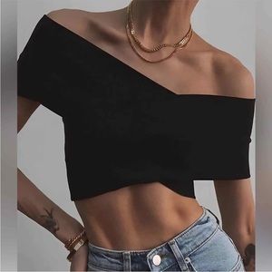 NWT REVOLVE & MINIMALIST lovers COMMENSE sleek black criss cross cropped… S